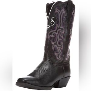 Justin Stampede Black Deercow Purple & White Boots. Men 9, women 10.5